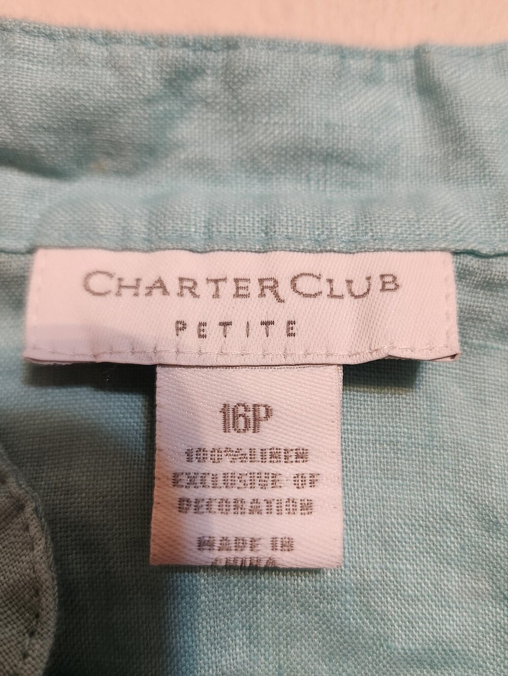 Charter Club 100% Linen Embroidered Floral Button-Up V-Neck Blouse 16P Blue READ - Picture 5 of 7